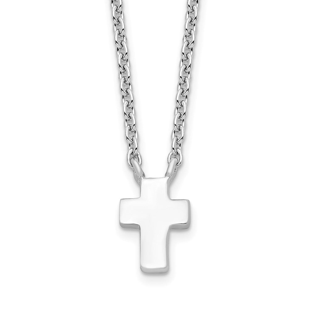 Sterlingsilber Rhodiniert mit 2 Zoll Verlängerung. Poliert Kreuz Halskette