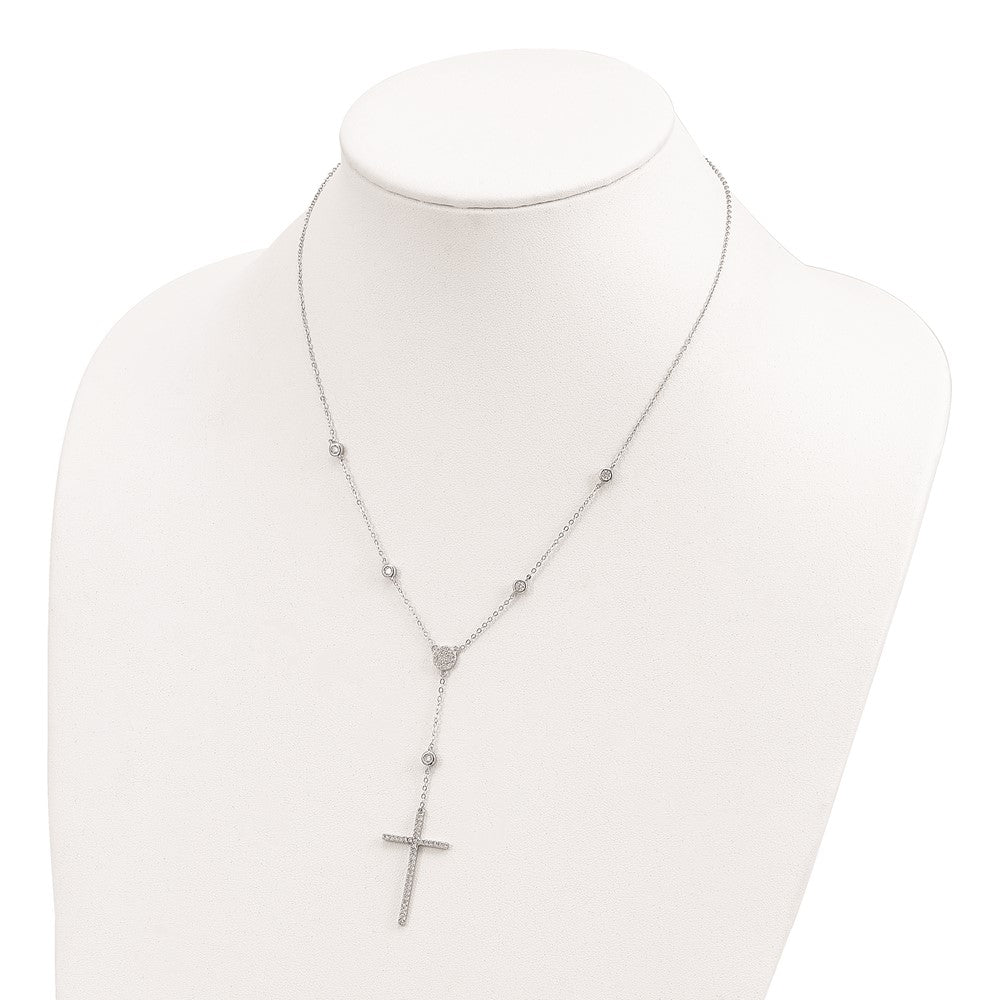 Sterlingsilber Rhodiniert Zirkonia Kreuz Tropfen Halskette