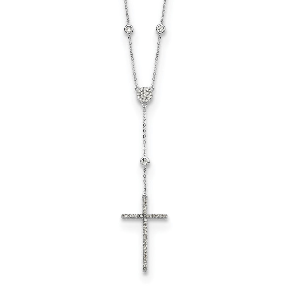 Sterlingsilber Rhodiniert Zirkonia Kreuz Tropfen Halskette