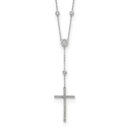 Sterlingsilber Rhodiniert Zirkonia Kreuz Tropfen Halskette