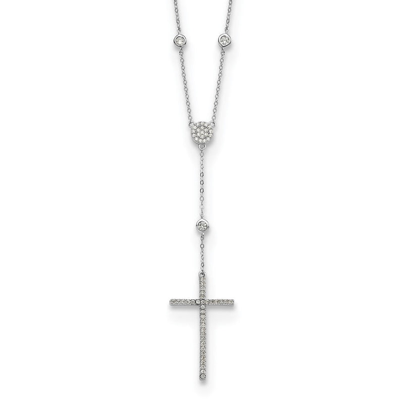 Sterlingsilber Rhodiniert Zirkonia Kreuz Tropfen Halskette