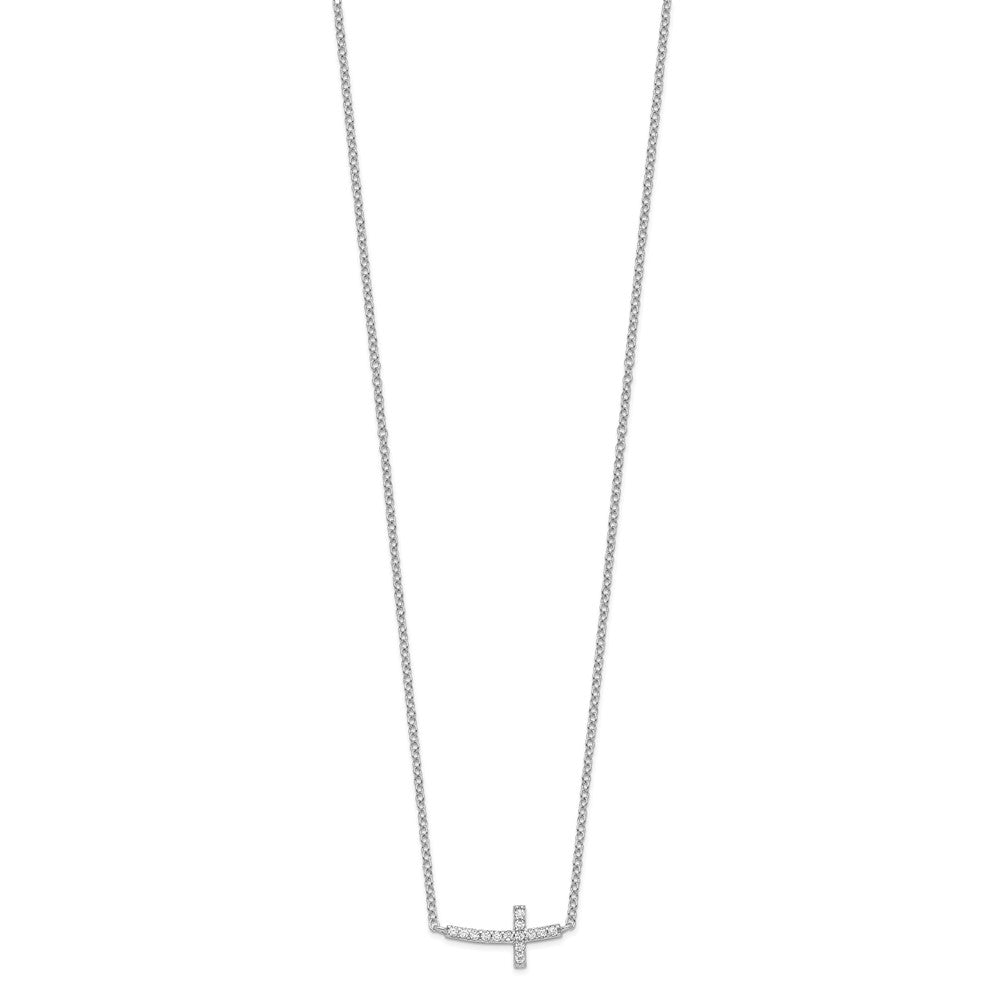 Sterlingsilber Rhodiniert Zirkonia Seitlich Kreuz 16 Zoll Halskette mit 2 Verlängerung