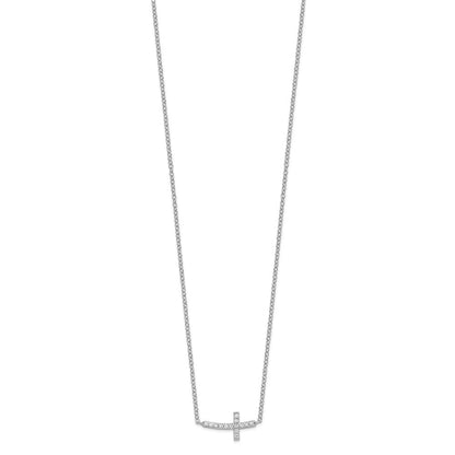 Sterlingsilber Rhodiniert Zirkonia Seitlich Kreuz 16 Zoll Halskette mit 2 Verlängerung