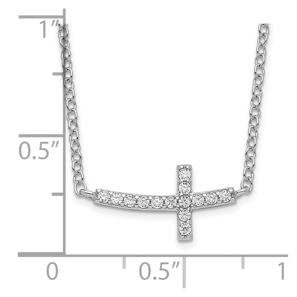 Sterlingsilber Rhodiniert Zirkonia Seitlich Kreuz 16 Zoll Halskette mit 2 Verlängerung