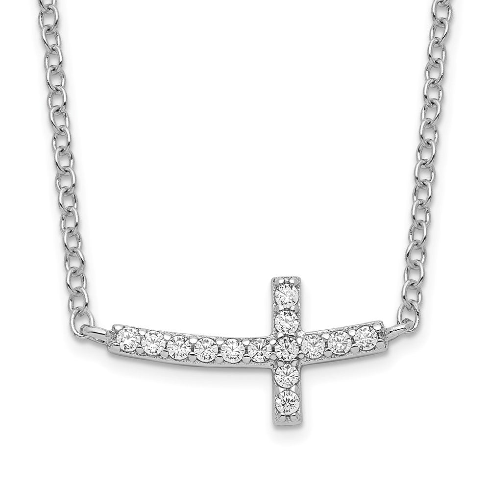 Sterlingsilber Rhodiniert Zirkonia Seitlich Kreuz 16 Zoll Halskette mit 2 Verlängerung