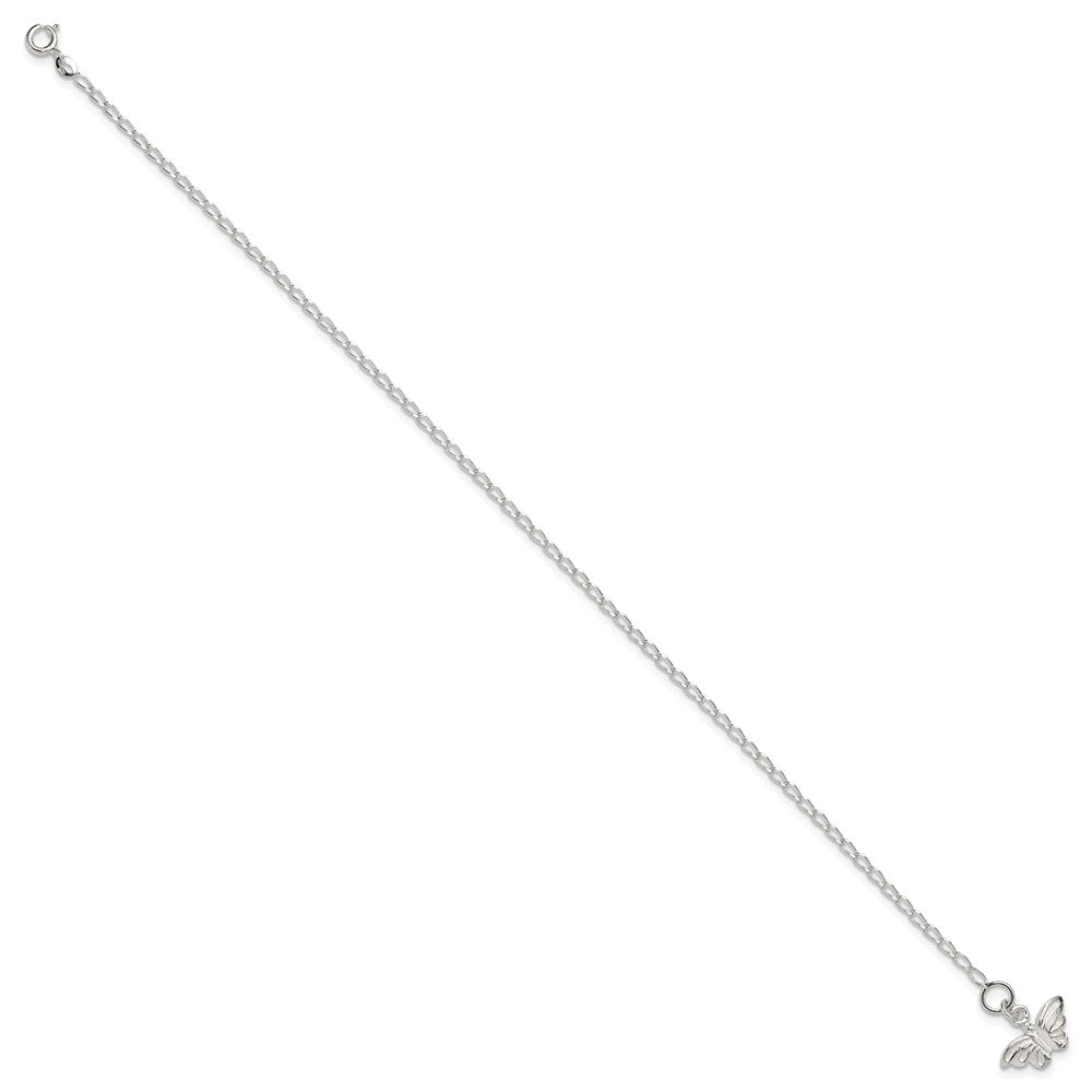 Sterlingsilber 10inch Massiv Poliert Schmetterling Fußkettchen