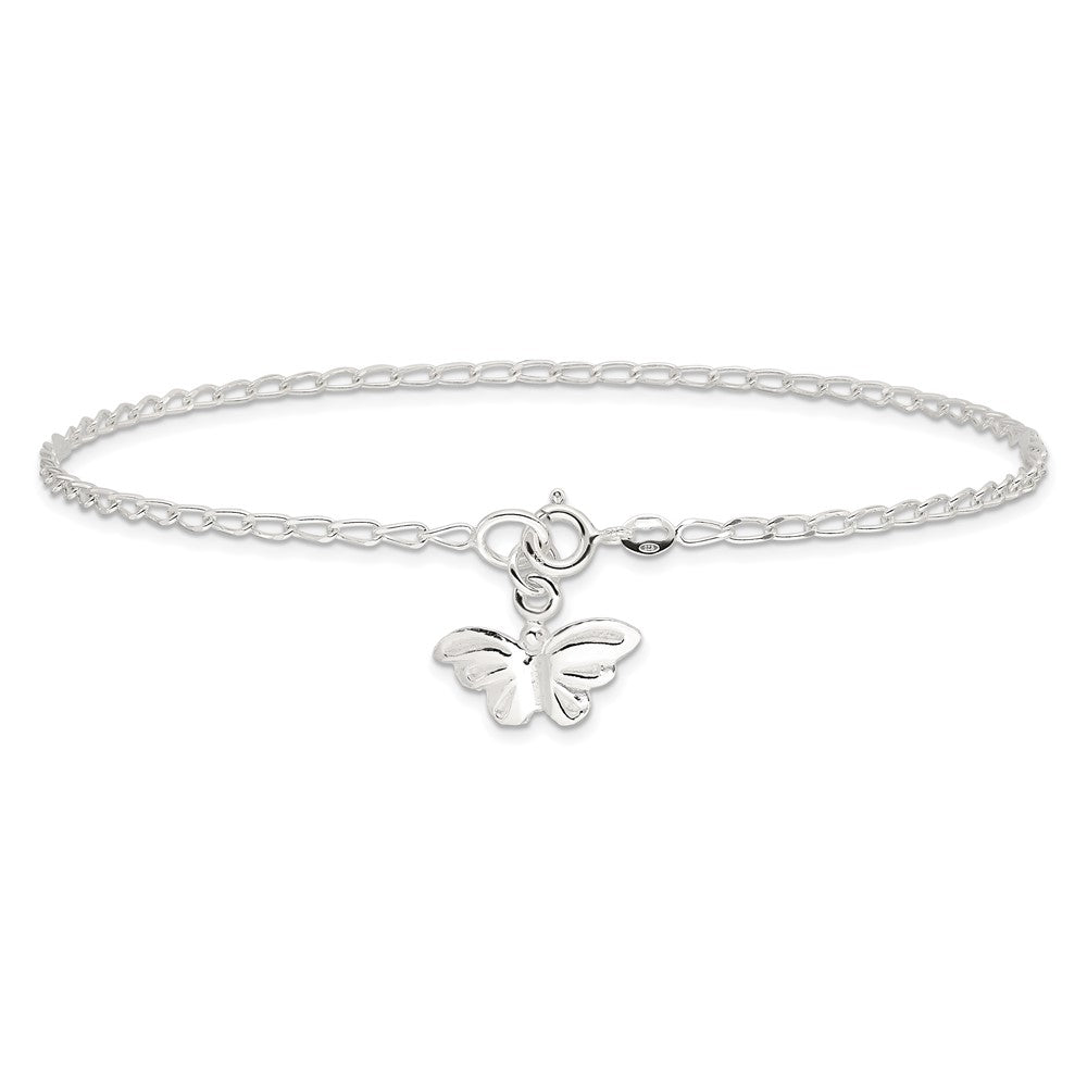 Sterlingsilber 10inch Massiv Poliert Schmetterling Fußkettchen