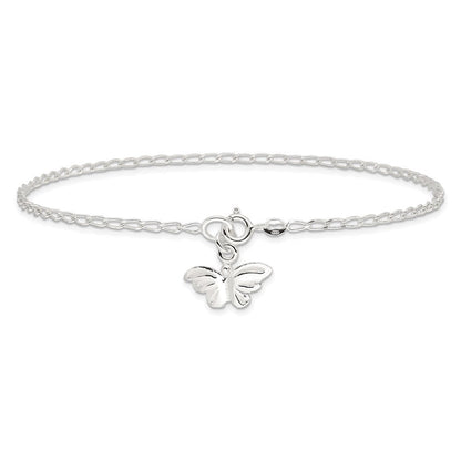Sterlingsilber 10inch Massiv Poliert Schmetterling Fußkettchen