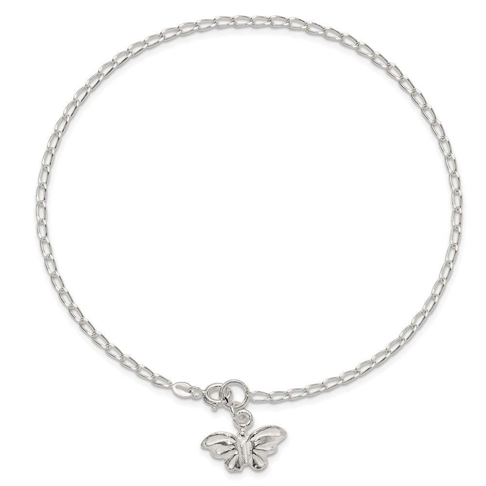 Sterlingsilber 10inch Massiv Poliert Schmetterling Fußkettchen