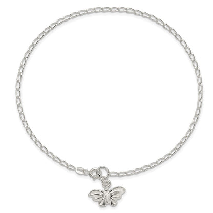 Sterlingsilber 10inch Massiv Poliert Schmetterling Fußkettchen