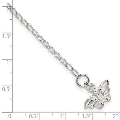 Sterlingsilber 10inch Massiv Poliert Schmetterling Fußkettchen