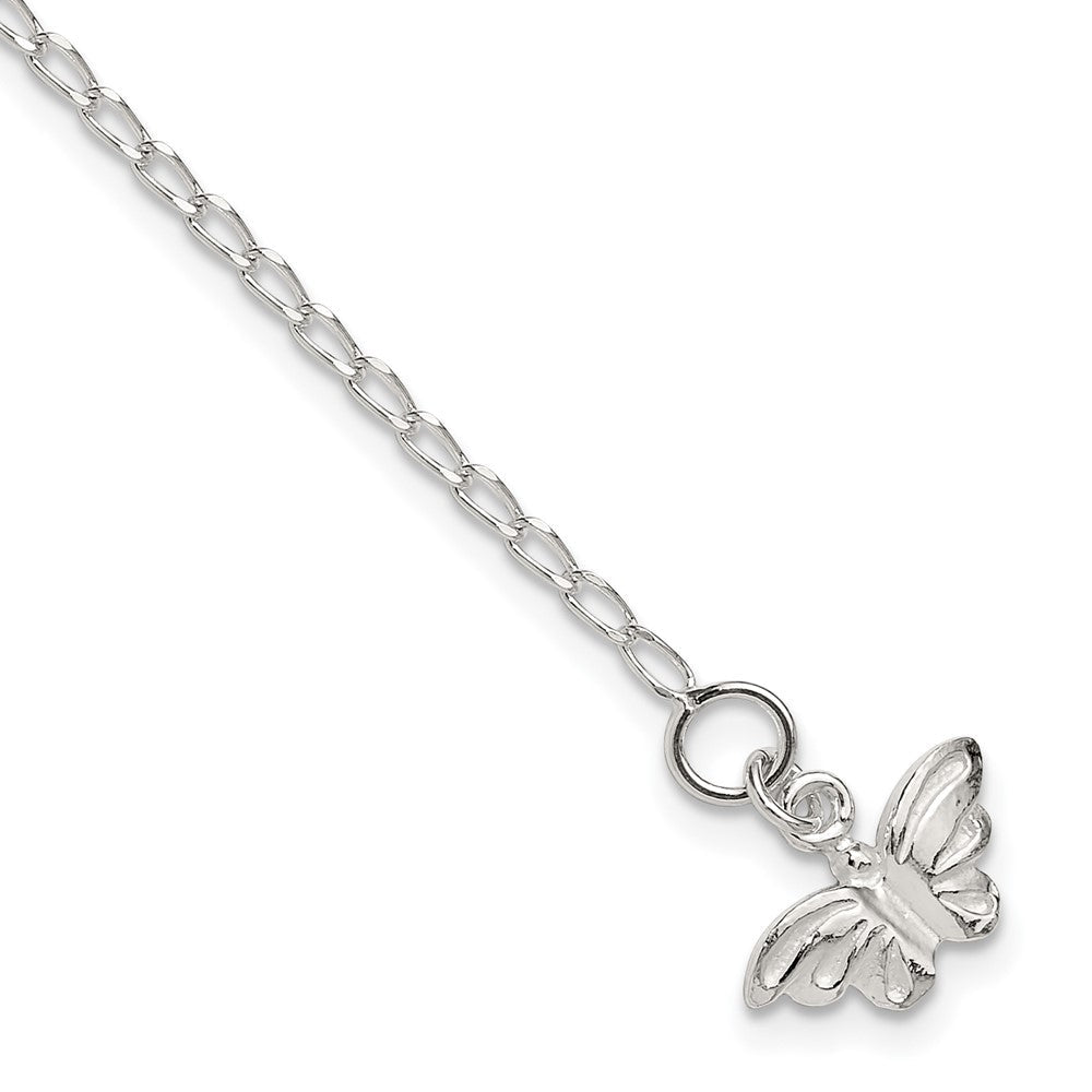 Sterlingsilber 10inch Massiv Poliert Schmetterling Fußkettchen