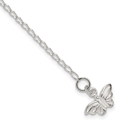 Sterlingsilber 10inch Massiv Poliert Schmetterling Fußkettchen