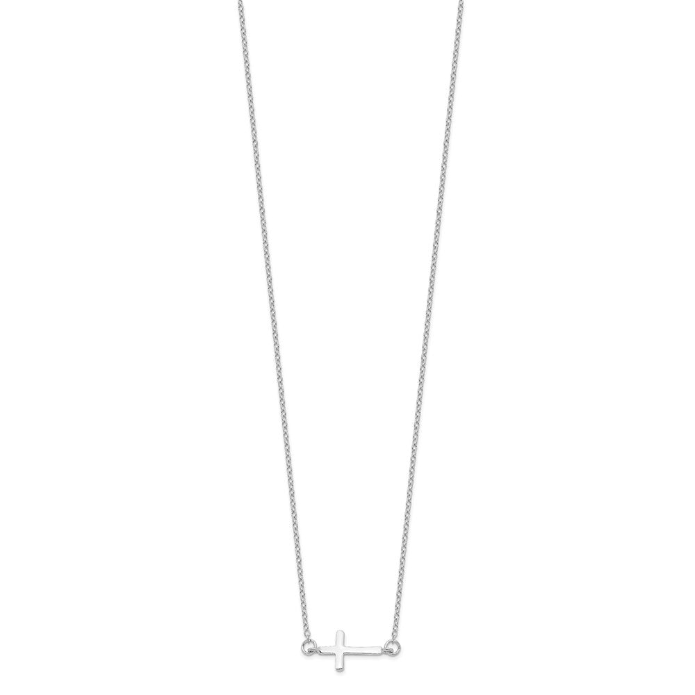 Sterlingsilber Rhodiniert mit 2 Zoll Verlängerung. Seitlich Kreuz Halskette