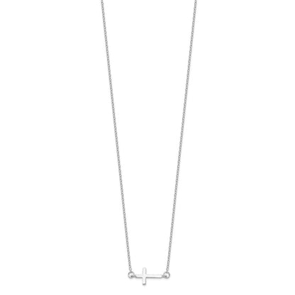 Sterlingsilber Rhodiniert mit 2 Zoll Verlängerung. Seitlich Kreuz Halskette