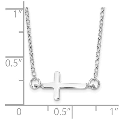 Sterlingsilber Rhodiniert mit 2 Zoll Verlängerung. Seitlich Kreuz Halskette