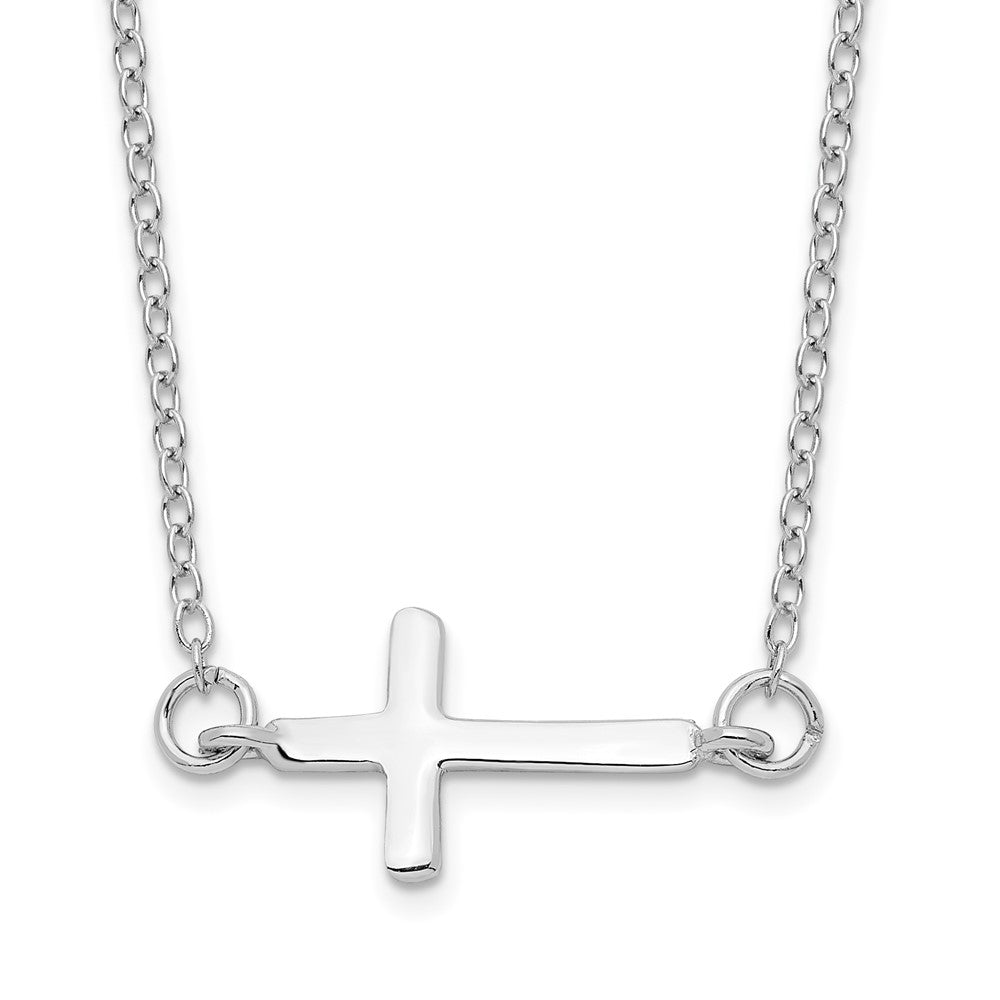 Sterlingsilber Rhodiniert mit 2 Zoll Verlängerung. Seitlich Kreuz Halskette