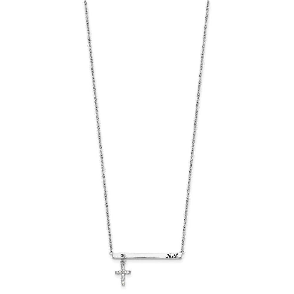 Sterlingsilber Rhodiniert Zirkonia Kreuz Schwarz Emaille Glaube Stab Halskette