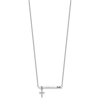 Sterlingsilber Rhodiniert Zirkonia Kreuz Schwarz Emaille Glaube Stab Halskette