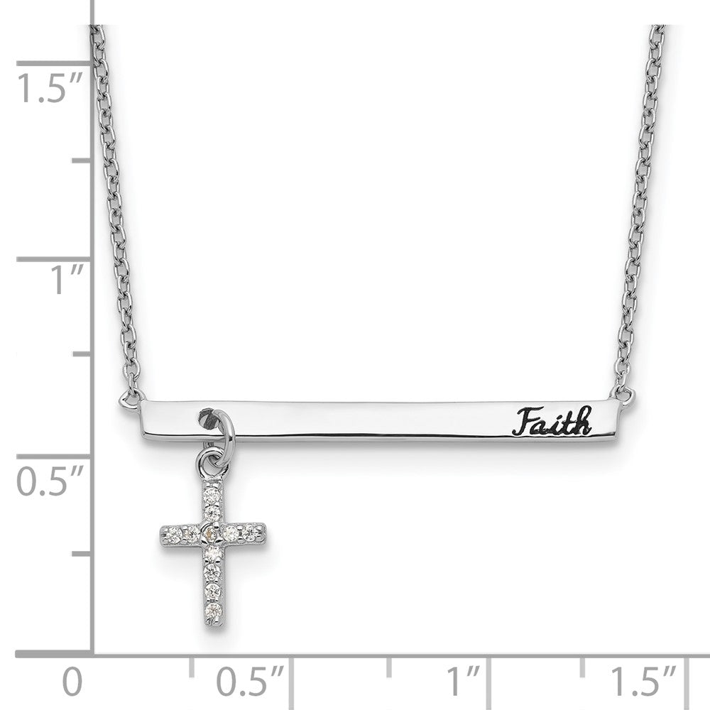 Sterlingsilber Rhodiniert Zirkonia Kreuz Schwarz Emaille Glaube Stab Halskette