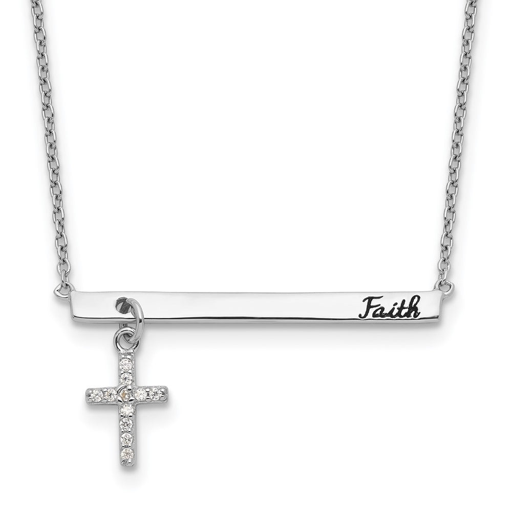 Sterlingsilber Rhodiniert Zirkonia Kreuz Schwarz Emaille Glaube Stab Halskette