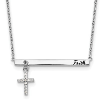 Sterlingsilber Rhodiniert Zirkonia Kreuz Schwarz Emaille Glaube Stab Halskette