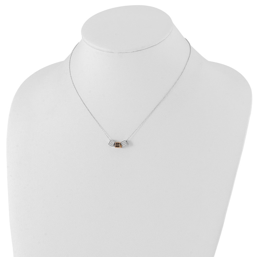 Sterlingsilber Rhodium & Roséfarben mit Schwarz Onyx Zirkonia Cube Halskette