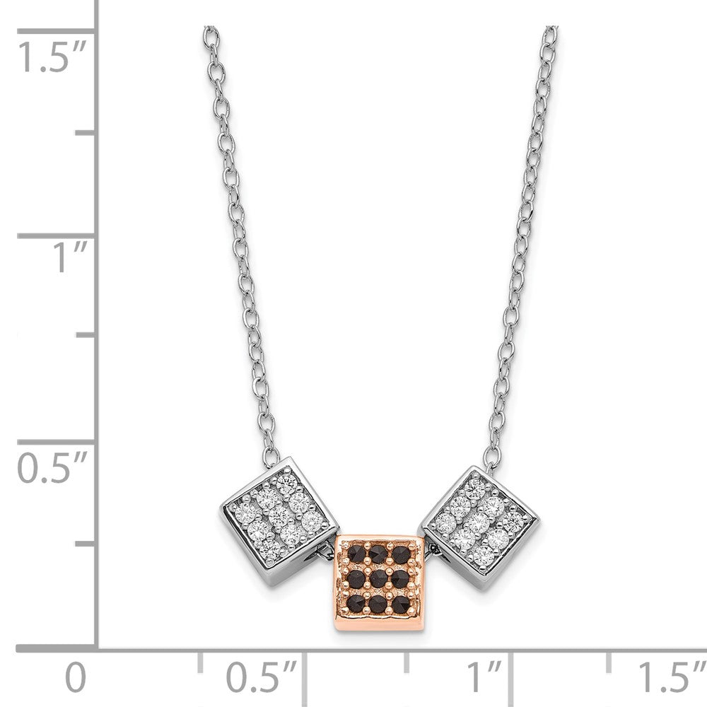 Sterlingsilber Rhodium & Roséfarben mit Schwarz Onyx Zirkonia Cube Halskette