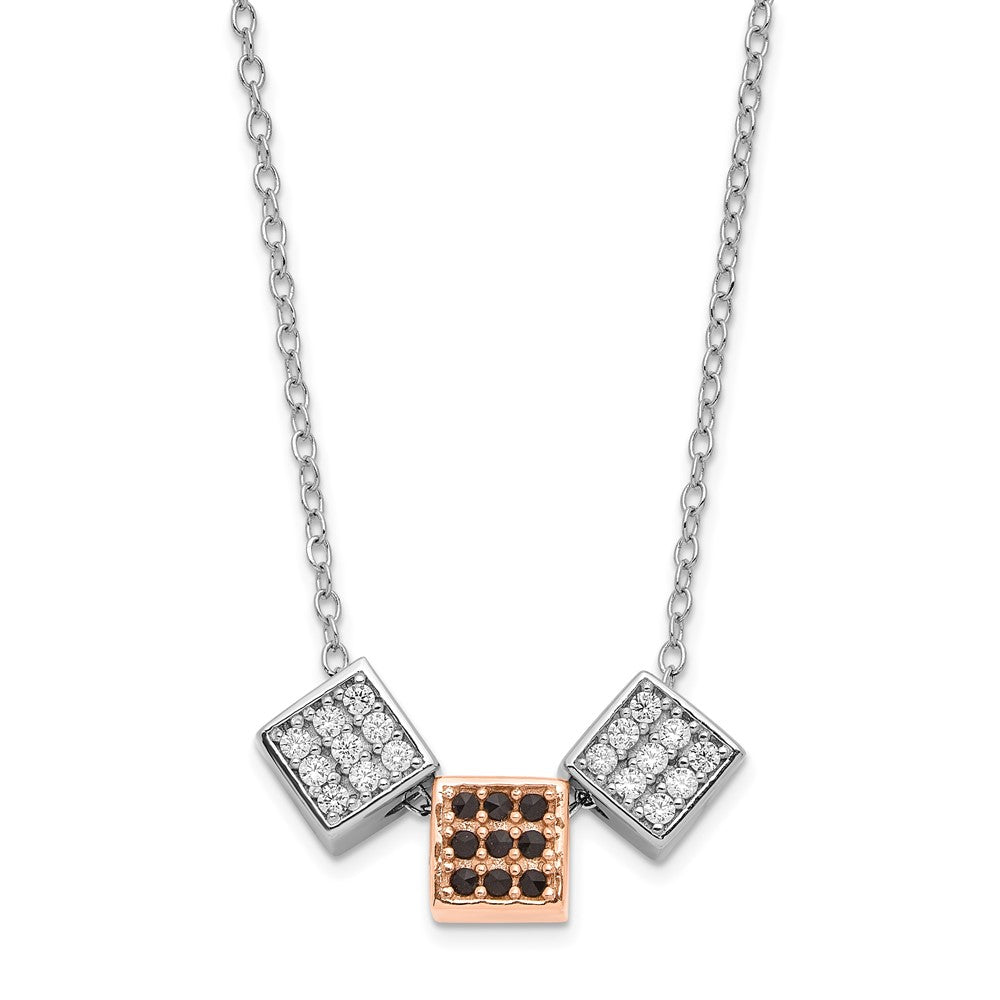 Sterlingsilber Rhodium & Roséfarben mit Schwarz Onyx Zirkonia Cube Halskette