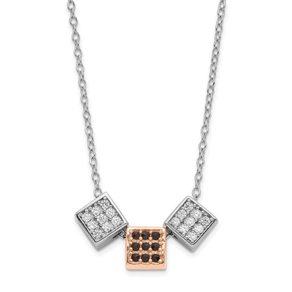 Sterlingsilber Rhodium & Roséfarben mit Schwarz Onyx Zirkonia Cube Halskette
