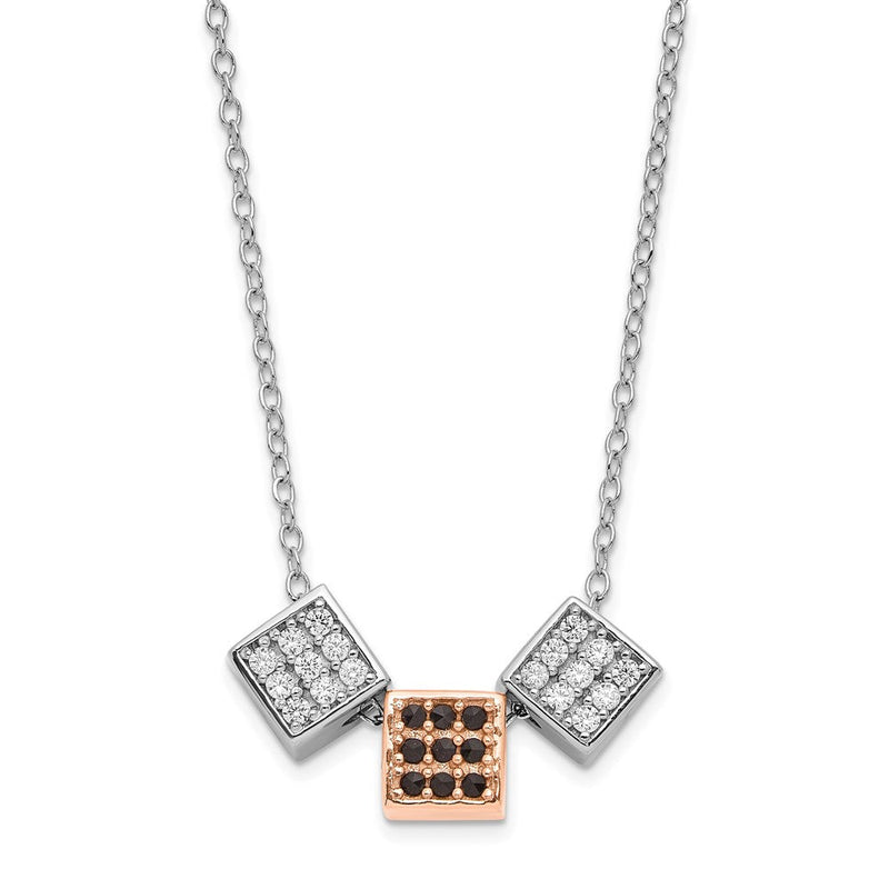 Sterlingsilber Rhodium & Roséfarben mit Schwarz Onyx Zirkonia Cube Halskette
