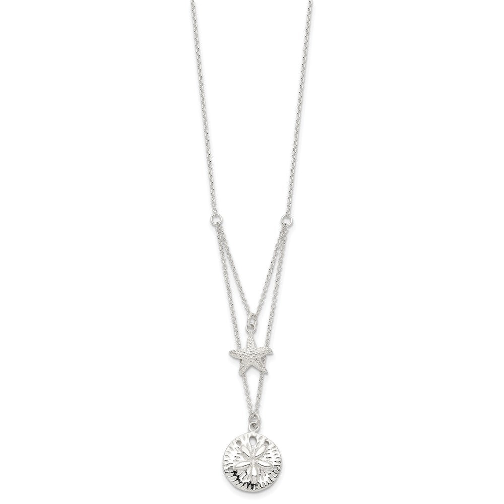 Sterlingsilber Seestern und Sand Dollar 18 Zoll 2-strand Halskette
