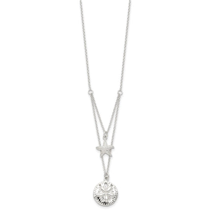 Sterlingsilber Seestern und Sand Dollar 18 Zoll 2-strand Halskette