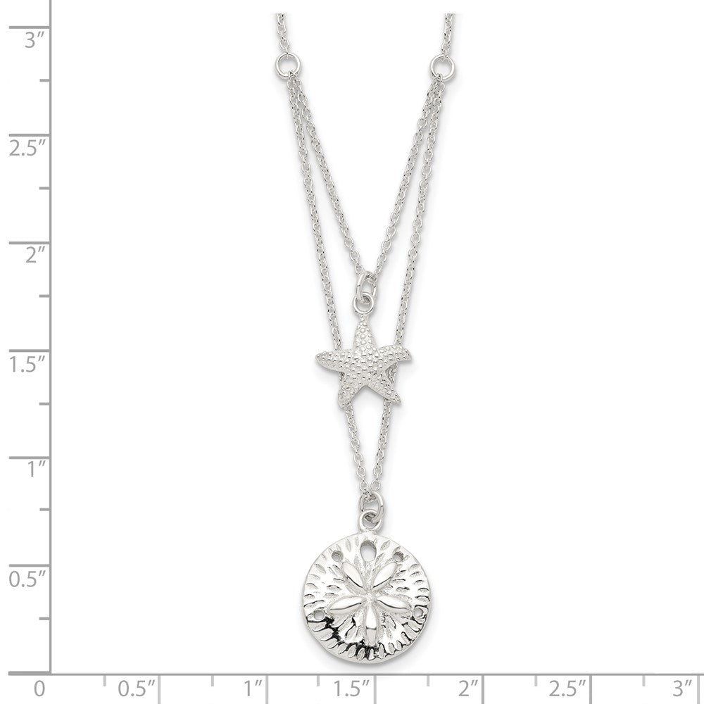 Sterlingsilber Seestern und Sand Dollar 18 Zoll 2-strand Halskette