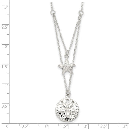 Sterlingsilber Seestern und Sand Dollar 18 Zoll 2-strand Halskette