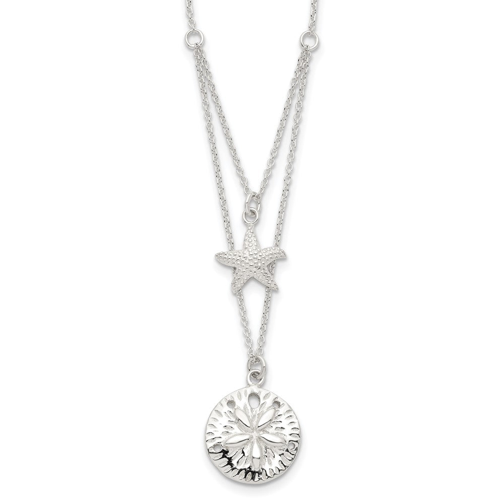 Sterlingsilber Seestern und Sand Dollar 18 Zoll 2-strand Halskette