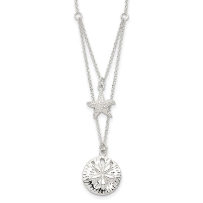 Sterlingsilber Seestern und Sand Dollar 18 Zoll 2-strand Halskette