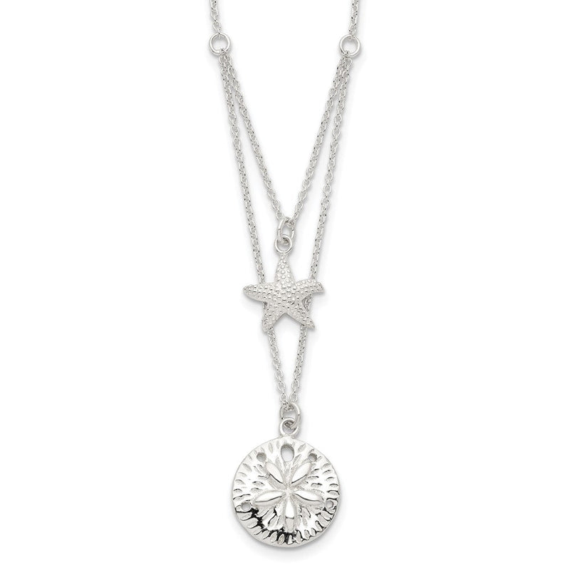 Sterlingsilber Seestern und Sand Dollar 18 Zoll 2-strand Halskette
