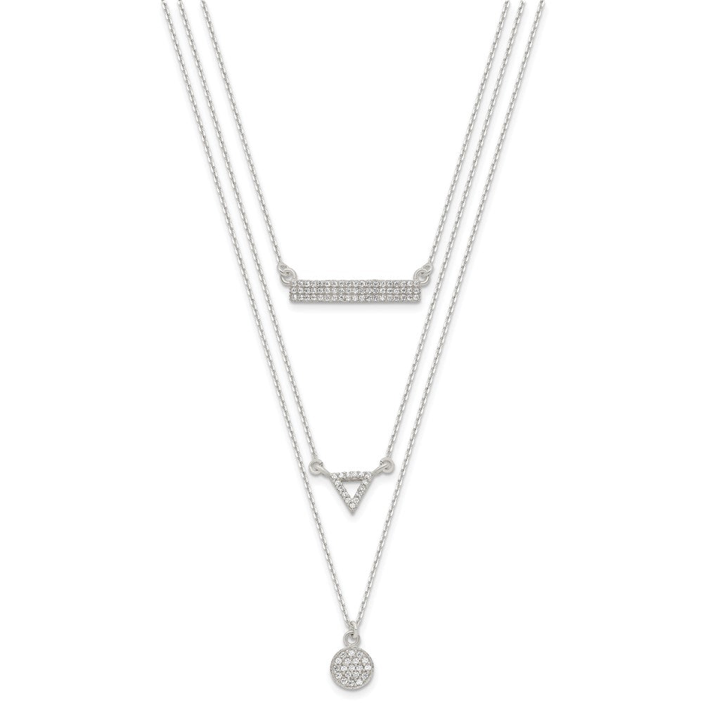 Sterlingsilber Zirkonia Kreis Dreieck und Stab 3-strand Halskette