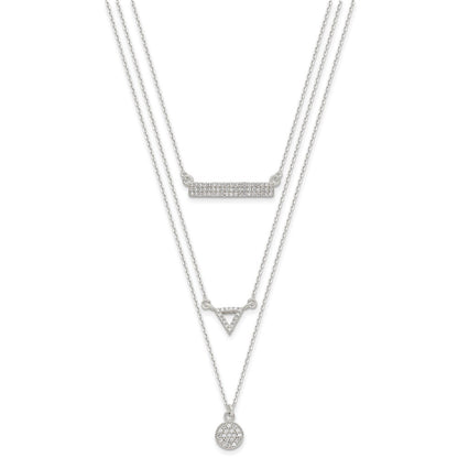 Sterlingsilber Zirkonia Kreis Dreieck und Stab 3-strand Halskette