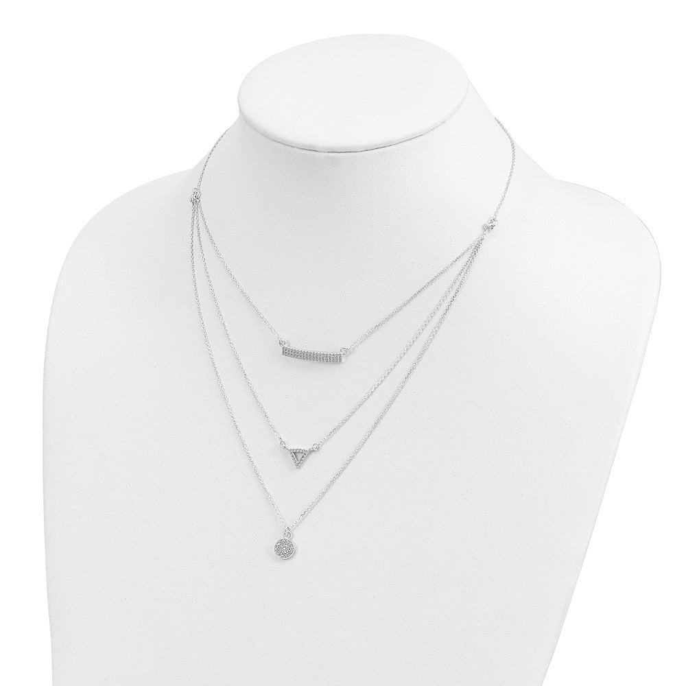 Sterlingsilber Zirkonia Kreis Dreieck und Stab 3-strand Halskette
