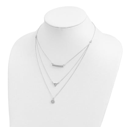Sterlingsilber Zirkonia Kreis Dreieck und Stab 3-strand Halskette