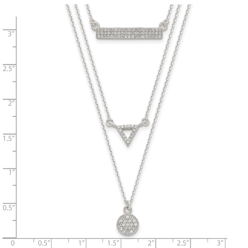 Sterlingsilber Zirkonia Kreis Dreieck und Stab 3-strand Halskette
