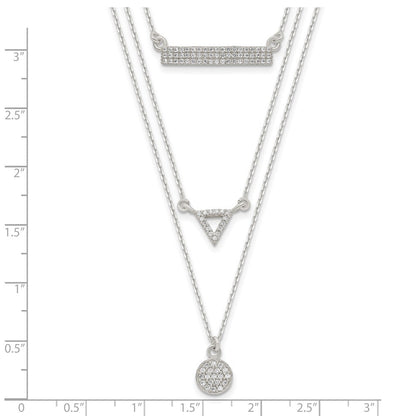 Sterlingsilber Zirkonia Kreis Dreieck und Stab 3-strand Halskette