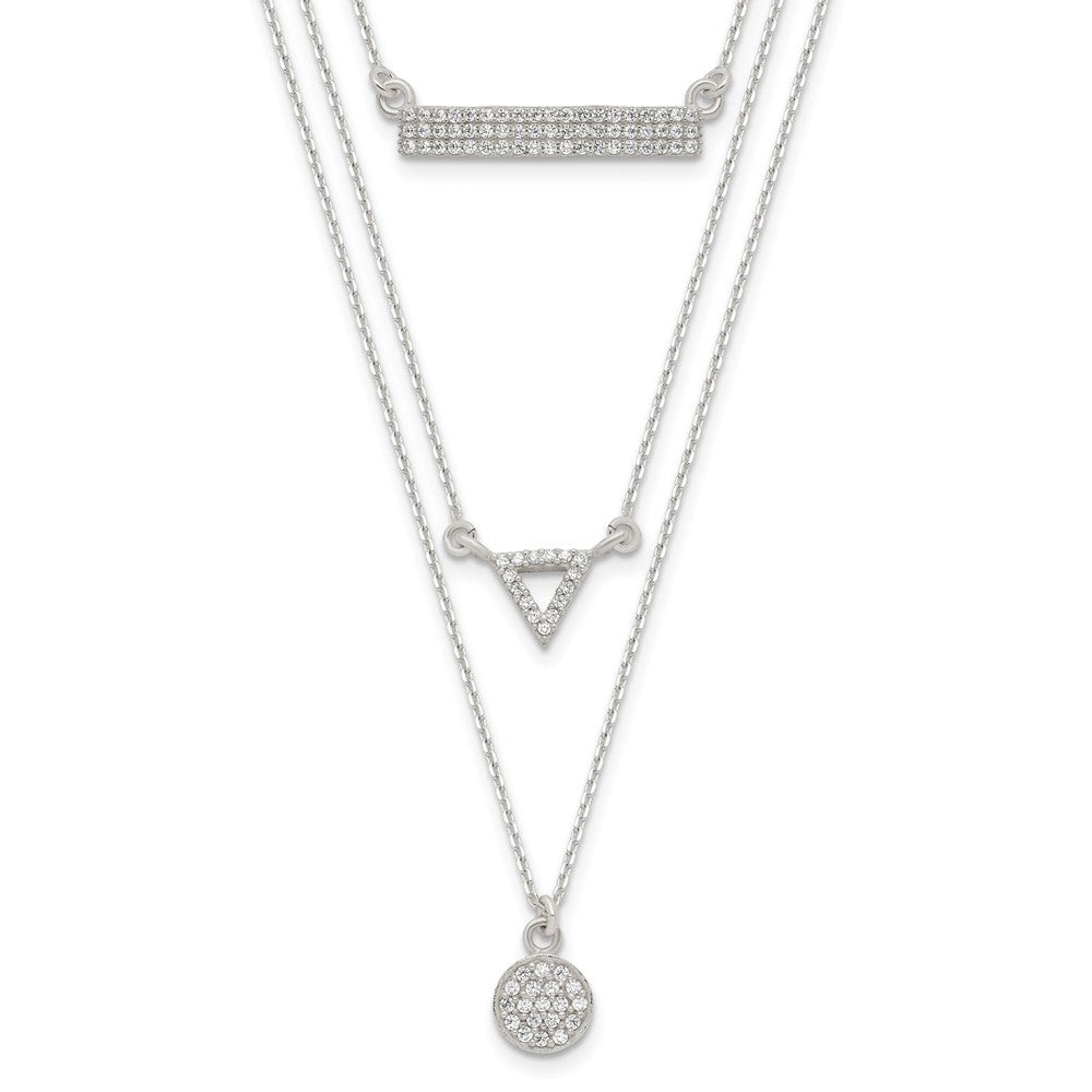 Sterlingsilber Zirkonia Kreis Dreieck und Stab 3-strand Halskette