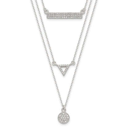 Sterlingsilber Zirkonia Kreis Dreieck und Stab 3-strand Halskette