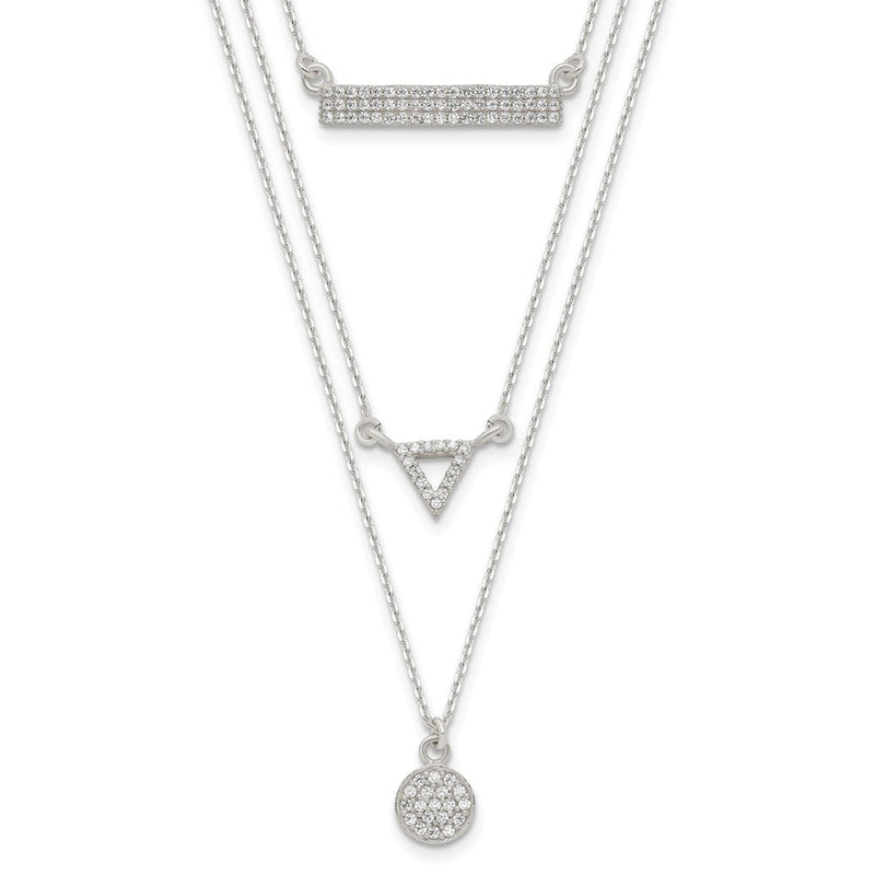 Sterlingsilber Zirkonia Kreis Dreieck und Stab 3-strand Halskette