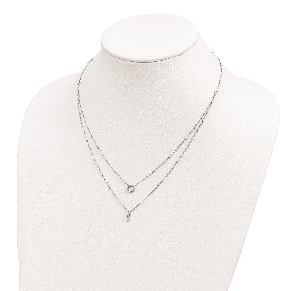 Sterlingsilber Rhodiniert Zirkonia 2-strand Halskette