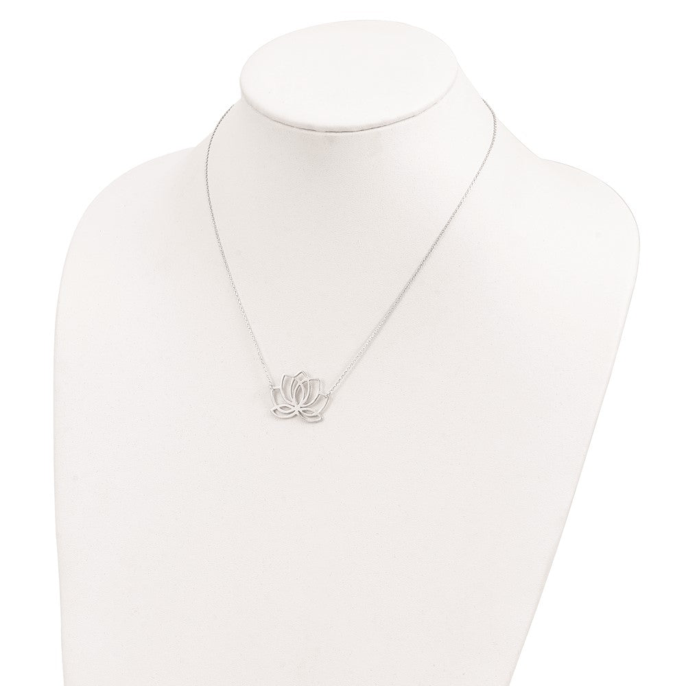 Sterlingsilber Rhodiniert Poliert Lotus Blume 18 Zoll Halskette