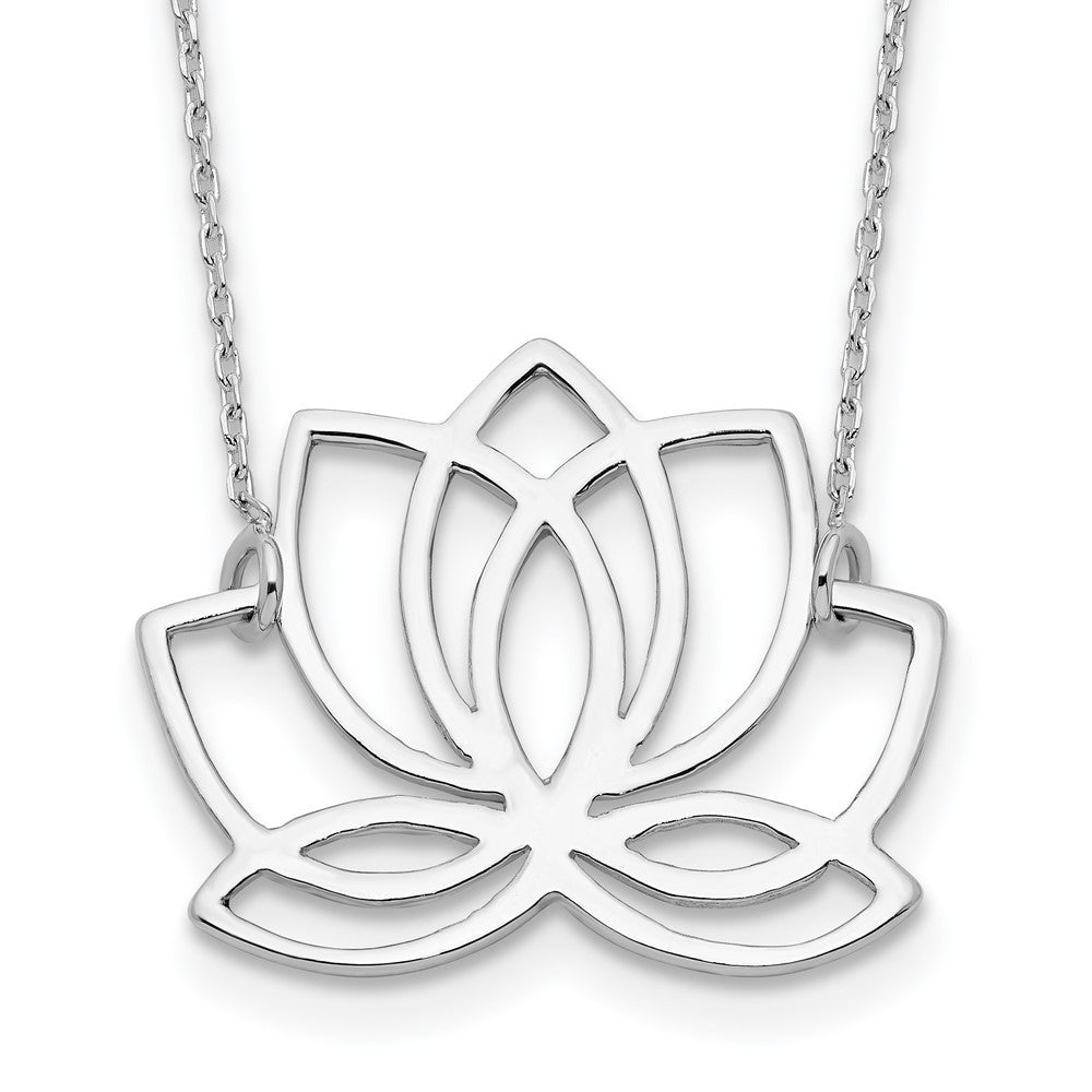 Sterlingsilber Rhodiniert Poliert Lotus Blume 18 Zoll Halskette